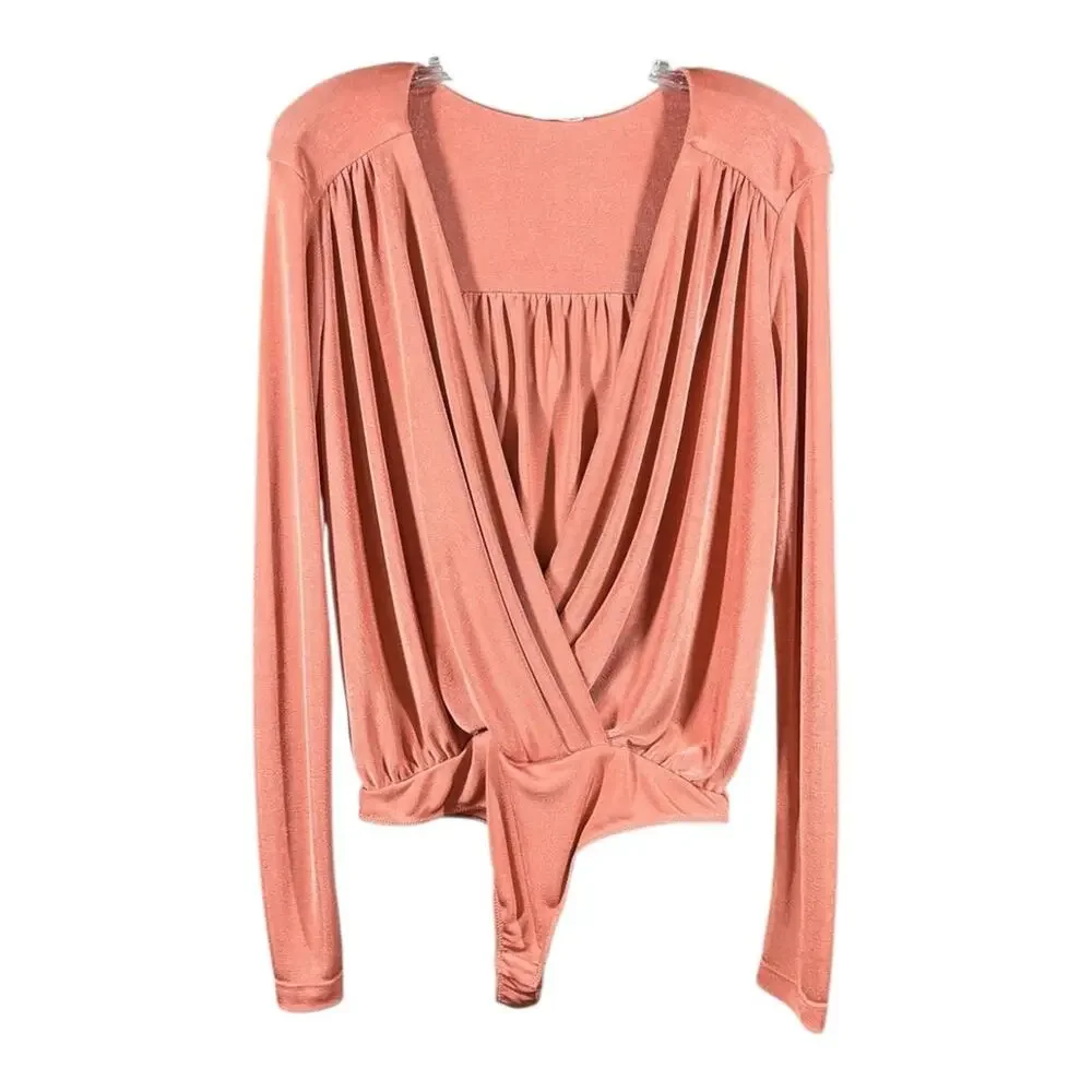Free People Turnt Draped Classy Sexy Bodysuit In Ginger Spice
